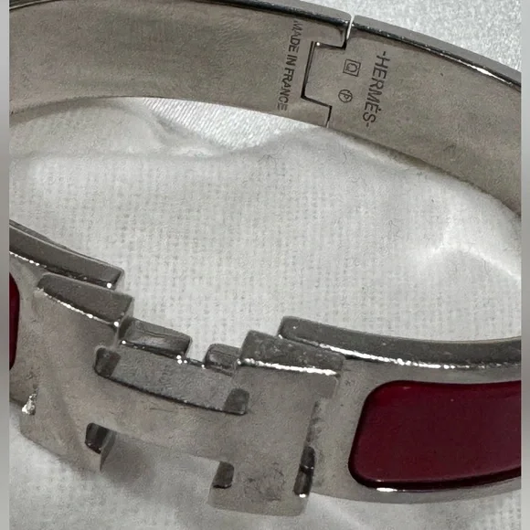 Hermes Silver Bracelet Enamel Narrow Clic Bracelet Burgundy